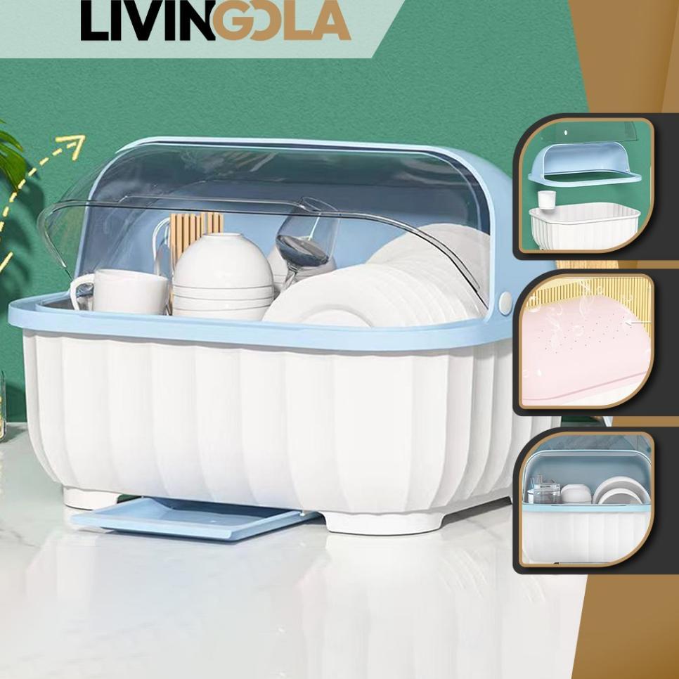 Livingola  Rak Piring Tertutup Plastik Tempat Piring Sendok Minimalis Pengering Mini Tutup C29