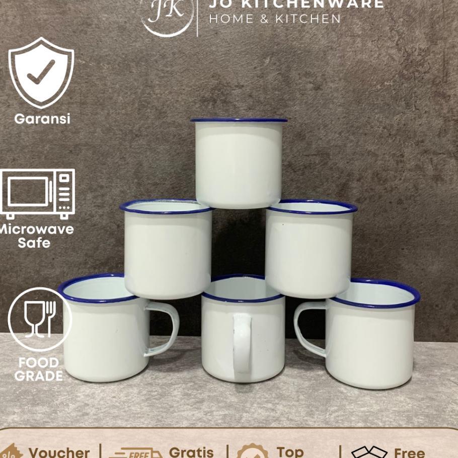 Mug 7 Putih Polos Diameter 7Cm / Gelas Mug Bahan Enamel Set 6 Pcs