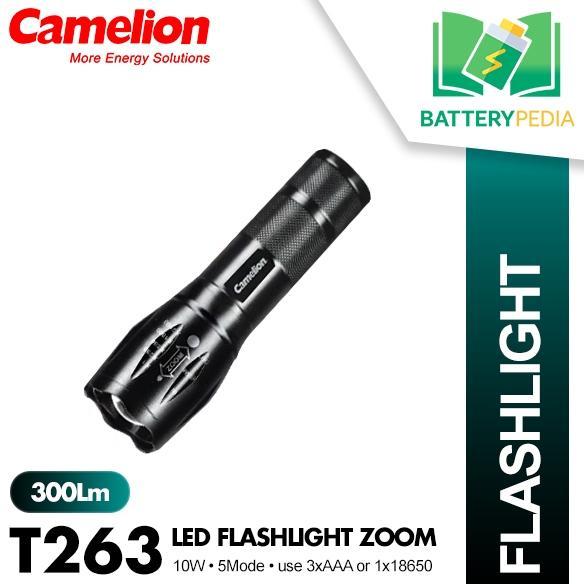 Camelion LED Flashlight XML-T6 10W 300lumen T263 | Senter LED T6 Zoom Senter Battery 3xAAA/1x18650