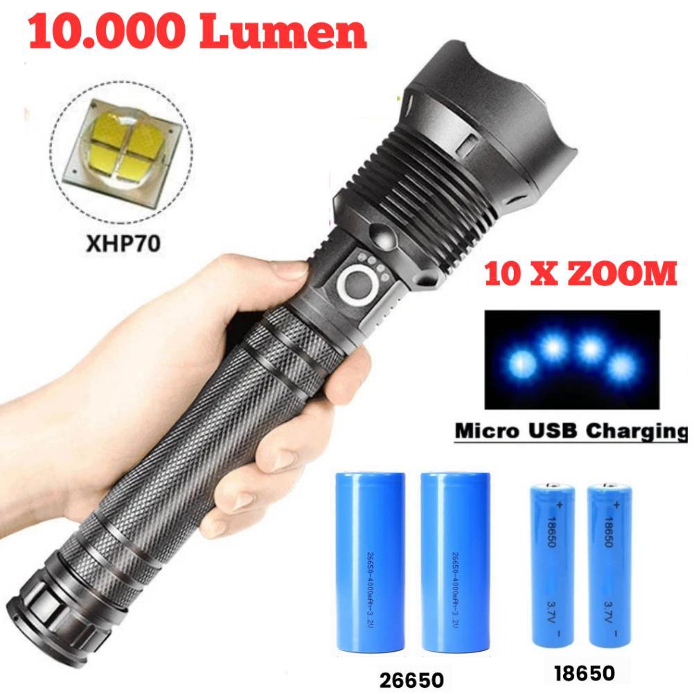 Terbaru 100% XHP70.2 Super Terang Senter LED Flashlight USB Rechargeable 10.000 Lumens Bisa Zoom 10X