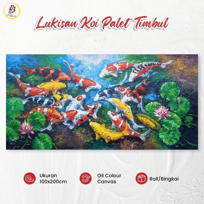 Lukisan ikan koi palet timbul berkualitas 200x100