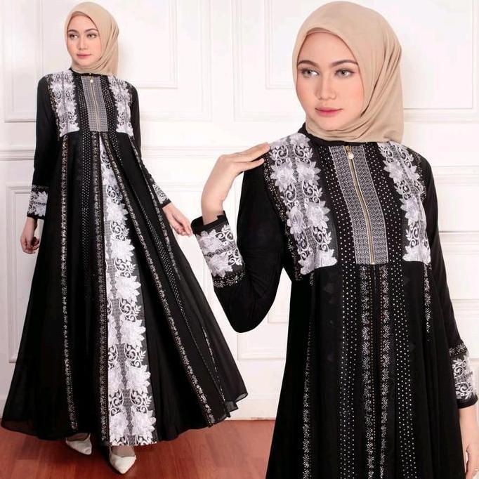 MYABAYA_STORE Abaya Turkey Busui Model Bunga Putih 56 Gamis Abaya Arab Hitam Jersey Mix Ceruti Bordi