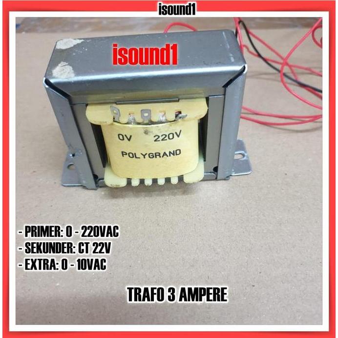 POLYGRAND TRAFO 3 AMPERE TRAVO 3A CT 22 VOLT EXTRA 0 - 10 VOLT BEST QUALITY