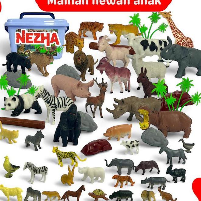 Mainan Kecil Karet Animal Fure Wild Animal 58Pcs Fure El Toys Furine Box