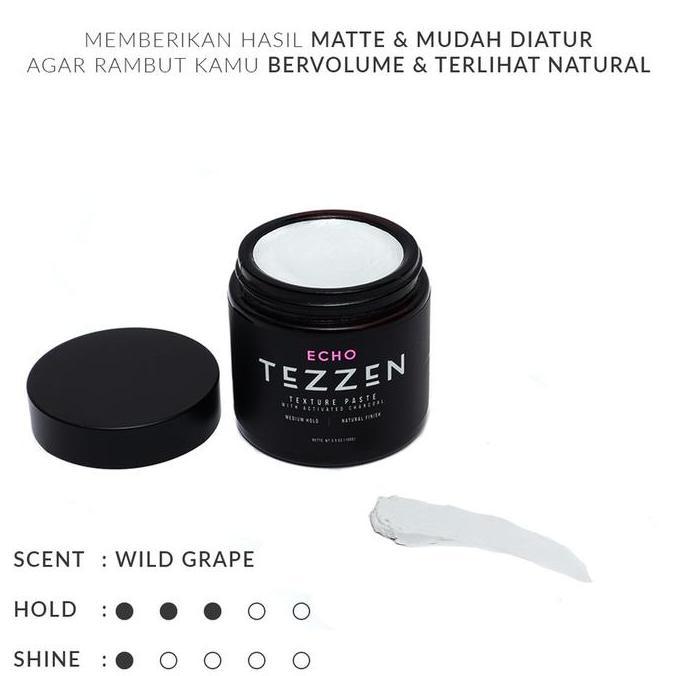 Stock Sll Baru- Tezzen Echo Activated Charcoal Texture Paste Tezzen Pomade Echo