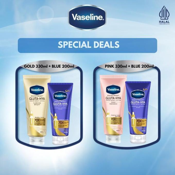 Readybanyaknih- Deals Vaseline Gluta Hya Flawless Brht 330Ml + Vaseline Gluta Hya Overnht 00Ml / Vas