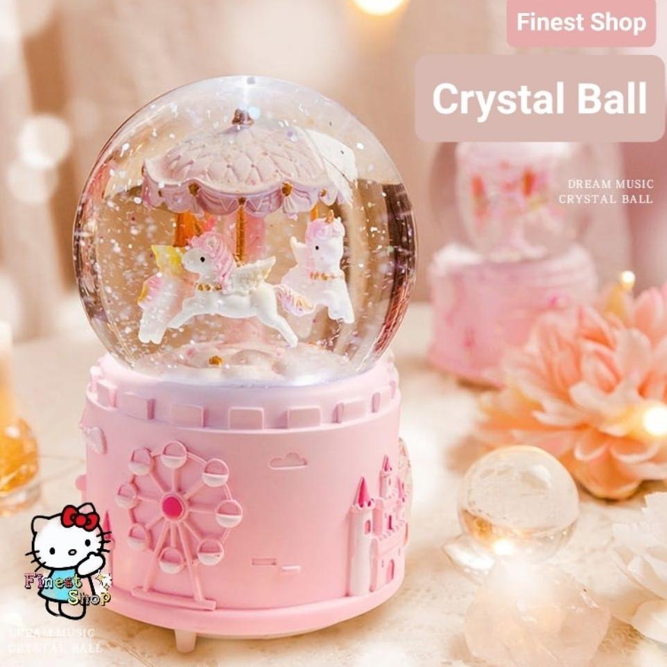 Snowball Kotak Musik Unicorn Jumbo Bola Salju Kaca Dream Music Box Lampu Happy Glitter Kado Wisuda U