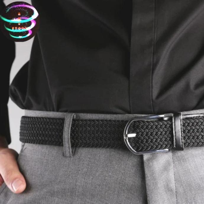 ikat pinggang karet sabuk melar gesper kepang elastis pria wanita belt man Besi Coklat Hitam