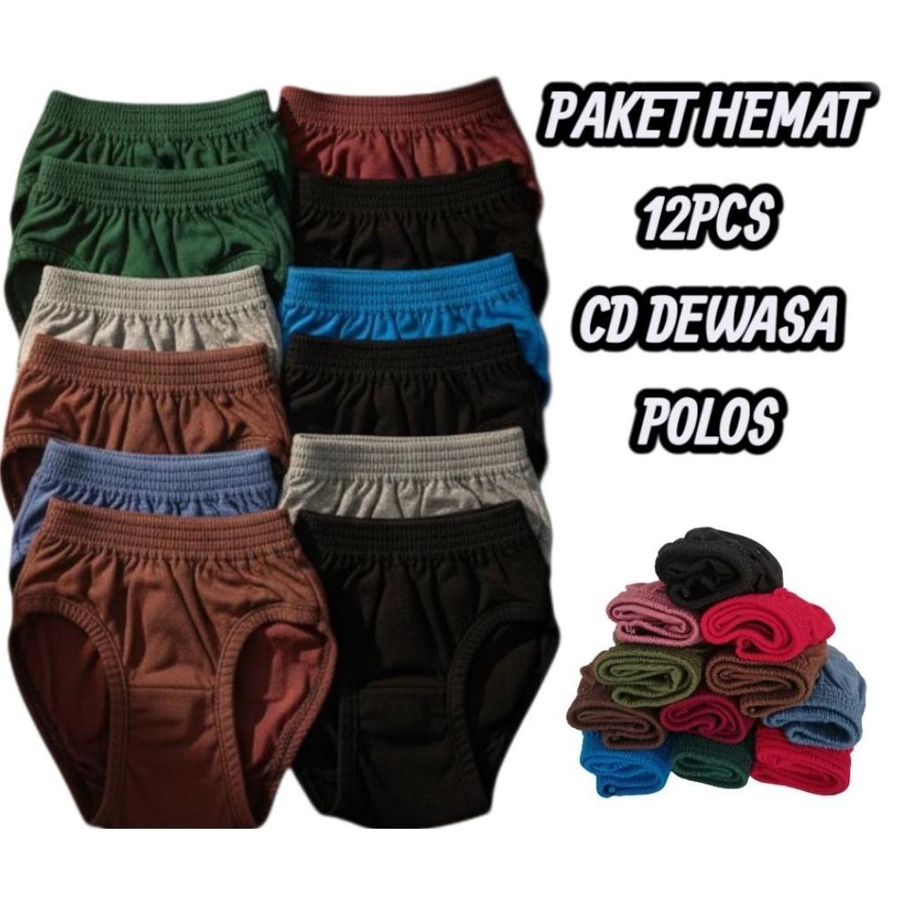 12Pcs Sempak Cowok Polos/Celana Dalam Pria Dewasa Polos Katun Nyaman