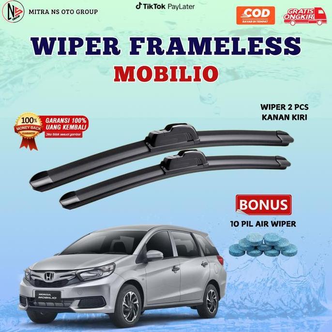WIPER MOBIL  MOBILIO SEPASANG KANAN KIRI BONUS SABUN AIR WIPER - WIPER FRAMELESS UNTUK MOBIL MOBILIO