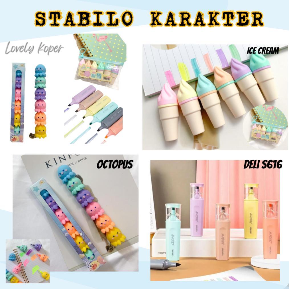 Stabilo Deli Stabilo Highlighter Set Karakter Lucu Alat Tulis Korea Impor Ubur Ubur Gurita Octopus E