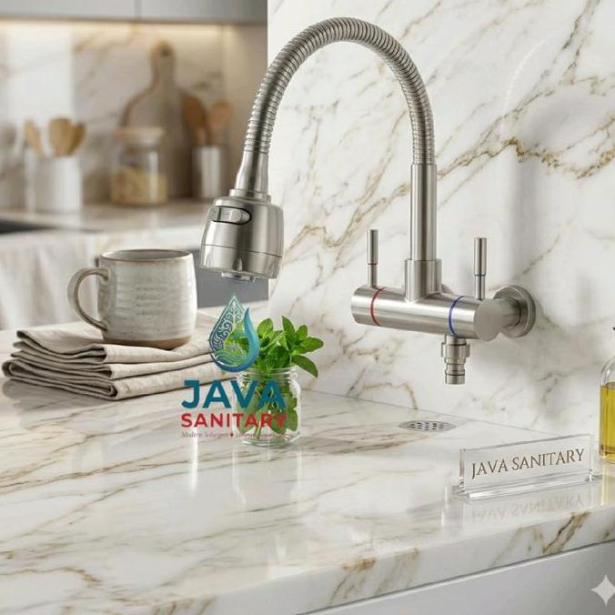 Promo Kran Angsa Double Kran Mesin Cuci/Kran Sink Double/Kran Dapur Cabang