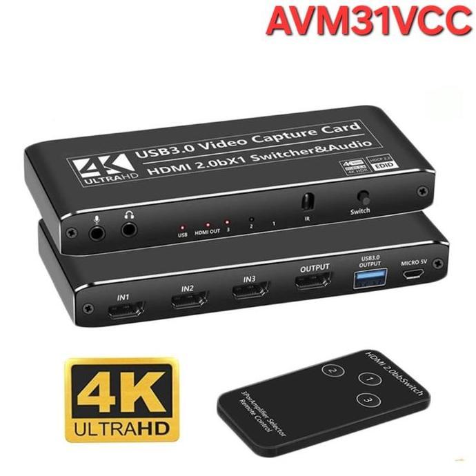 AVM31VCC USB3.0 Video Capture Card & HDMI 2.0b Switcher 3x1 4K
