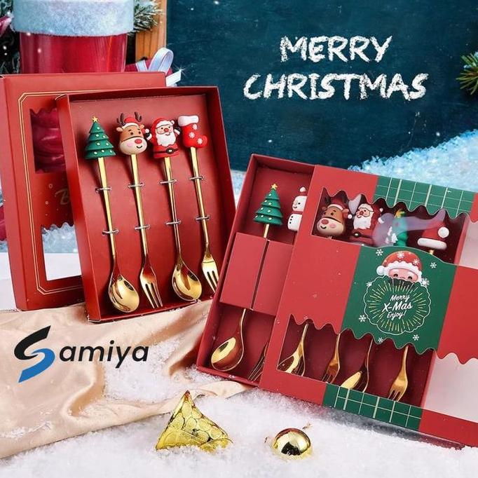 hampers natal sendok garpu teh christmas gift box coffee tea spoon set
