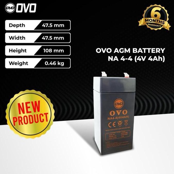 OVO Baterai Aki Kering 4V 4Ah NA-4-4 AGM Battery untuk Lampu Emergency 4 Volt 4 Ampere