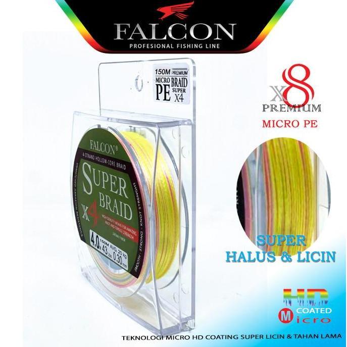 FALCON SENAR PE X4 SUPER BRAID 300M 0.6 # 0,10 MM 5.40 KG 12LB HALUS & LICIN TEKNOLOGI MICRO HD COAT