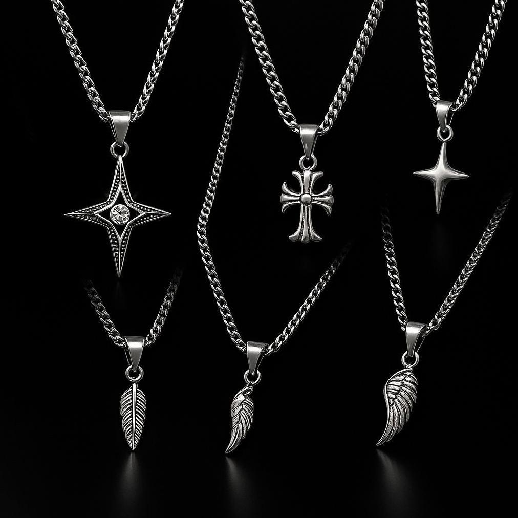 TERBARU Kalung Smile Necklace Cross Star Bintang Pendant Korea Style Perak Silver Pria Wanita 2026