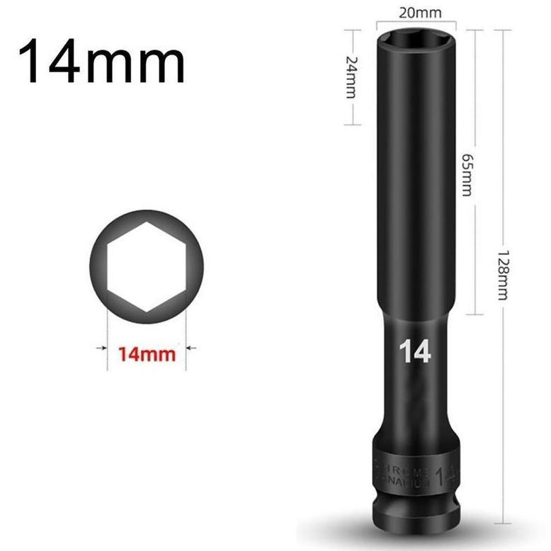 Pekerjatools Set 4Pcs Mata Kunci Shock Panjang 130Mm 1/2" Drive Impact Socket Heavy Duty Untuk Bor I