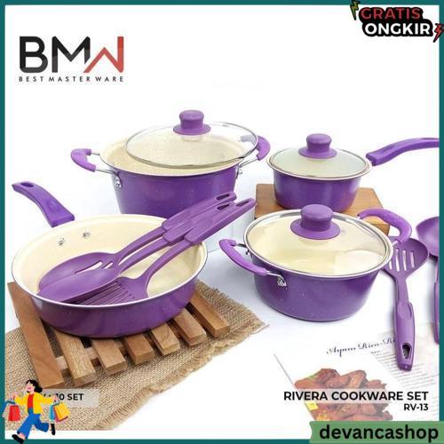 Panci Set 13 Pcs Marble Teflon Cookware Set Rivera Bmw  Warna Panci Set Spatula Serbaguna Harga Gros