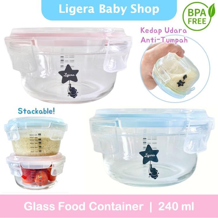 [Uk. 240ml, bukan mini :) ] LIGERA Baby Glass Food Container Ada Takaran / Wadah Kaca Tempat Simpan 