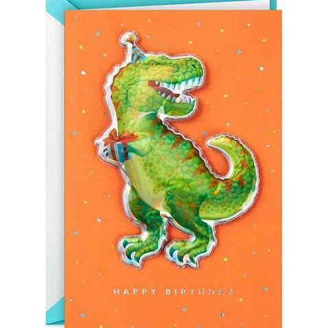 GREETING CARD- SIGNATURE- HALLMARK- BIRTHDAY- KIDS- DINOSAURS- T-REX