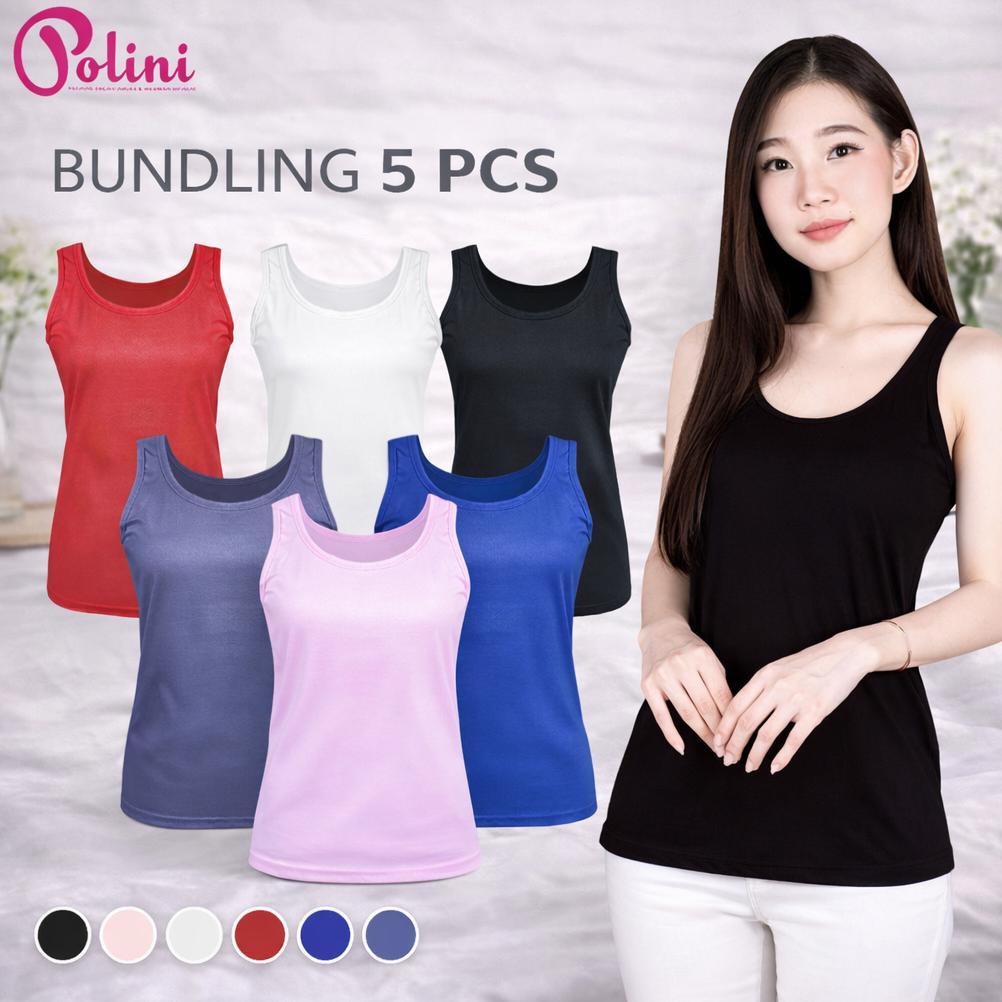 POLINI 5Pcs Tangtop Tali Lebar Bahan Katun Tebal Tangtop Tali Lebar Wanita Termurah