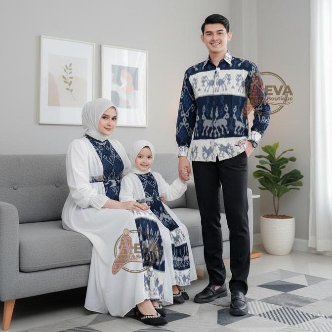 LIFESTYLE YASMINE.CLO- SAFITRI SUMBA NAVY Baju Tenun Set Family Kondangan Sarimbit Lebaran Seragam B