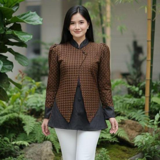 Batik Solo Trendy - Blouse Batik Rinjani Atasan Wanita Katun Halus Lapis Furing TRIKOT Ori Batik Sol