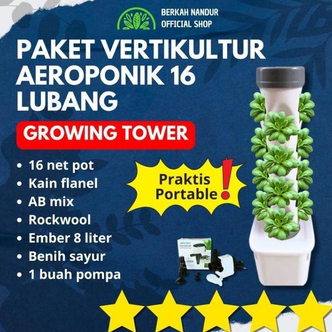 Paket Vertikultur Growing Tower Aeroponik 16 Hole Hidroponik Tower Vertikal Tower Vertikal Hidroponi