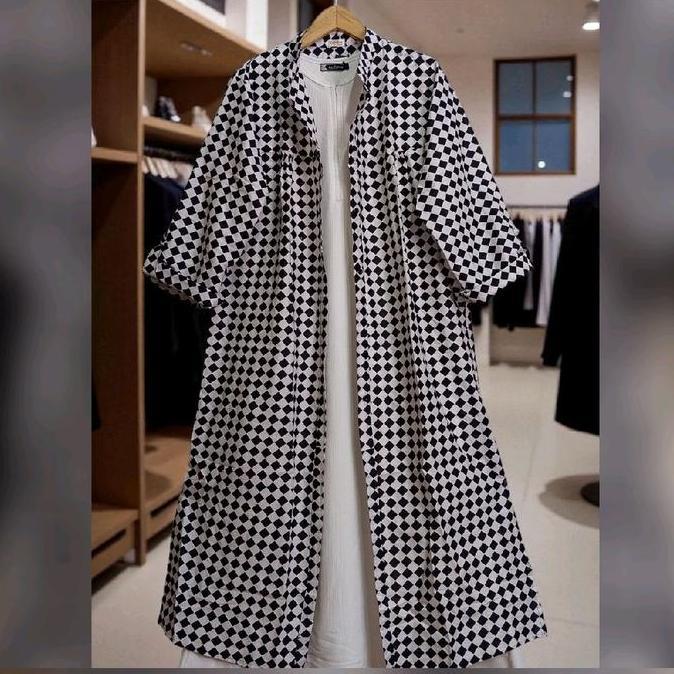 TAMPIL MODIS  LONG OUTER CARDIGAN DRESS BATIK BAHAN KATUN PREMIUM KANCING Kerah Atasan Wanita TAMPIL