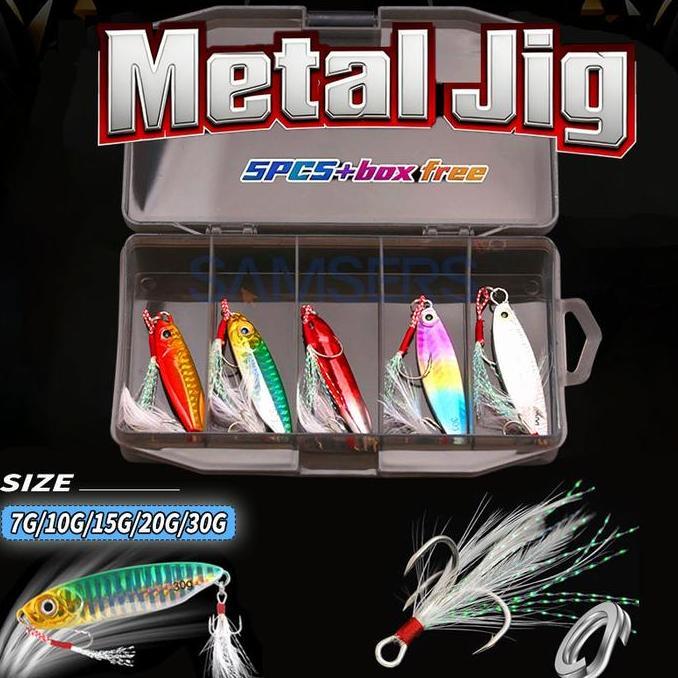 TERBARU - Samsers Outdoor 5PCS Set Box 7g/10g/15g/20g/30g Umpan Pancing Metal Jig Paket lure + box f