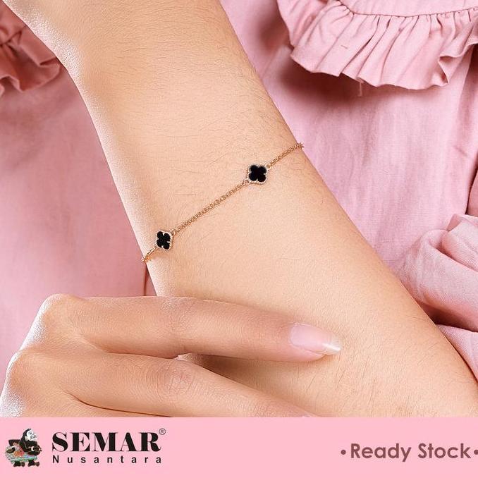 Radejarrr - Gelang Emas Black And White Clover Gold 10K Semar Nusantara