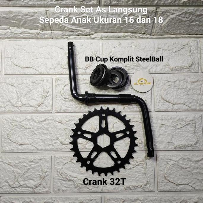 Crank Crankset As Langsung Sepeda Anak 16 Inch Komplit Gir Tengah Piringan 32T