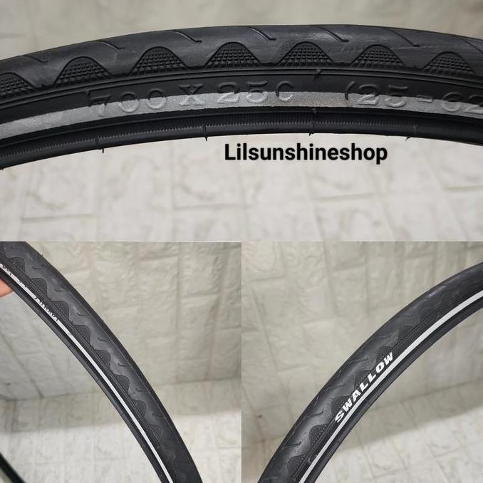 Ban Luar 700 x 25c Swallow Deli Tire 700x25c REFLECTOR Hitam Garis Menyala Sepeda Roadbike Fixie 700