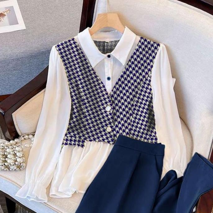 UPFRADE STYLE  Set Baju Korean Style Setelan Wanita Korea Pakaian Baju Kantor Wanita Celana panjang 