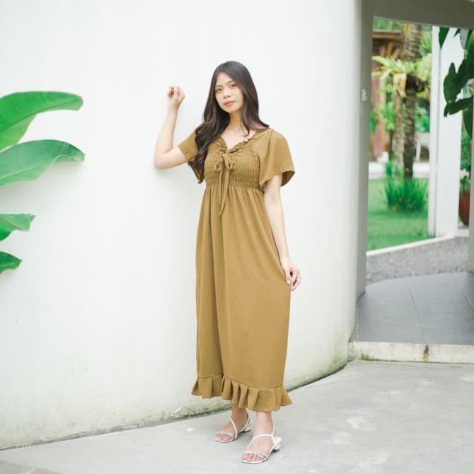 DISKON DB - Long Dress Tasya LD 120 [ Daster Wanita Kekinian - Bisa COD ] Baju Kerut Serut Casual Pa