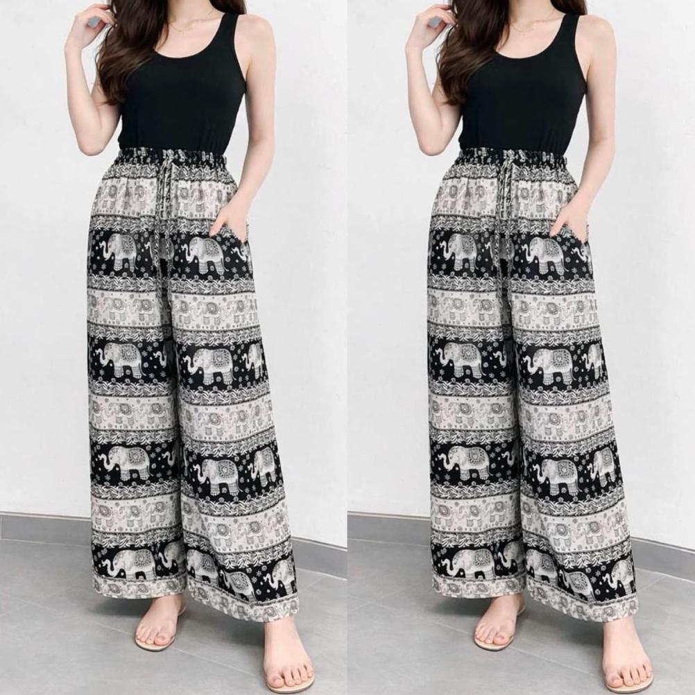 Disc Celana Kulot Gajah Thailand Hitam Putih - Celana Kulot Rayon Motif Gajah - Celana Rayon