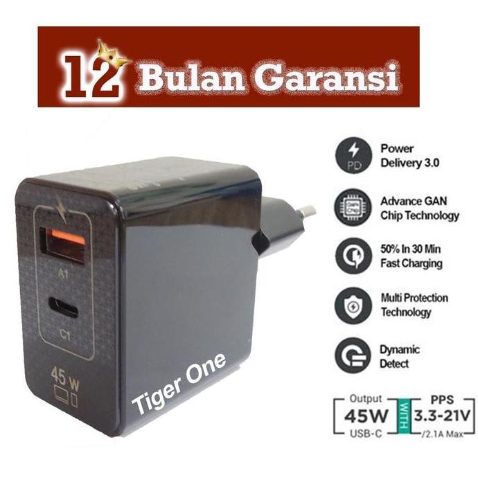 MDB CHARGER TYPE C 45W QA1-EU GAN PD 3.0 FAST CHARGING COCOK UNTUK SAMSUNG DAN SEMUA TIPE  HANDPHONE