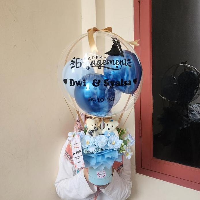 Buket Balon SMALL 2 Boneka Wedding Engagement Bunga Artificial