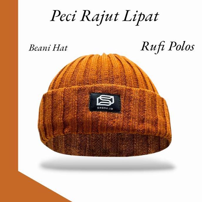 Asliori- Peci Rajut Rufi Polos Beani Hat Kupluk Kekinian Songkok Kopiah Muslim Desa Pria Bulat Topi 