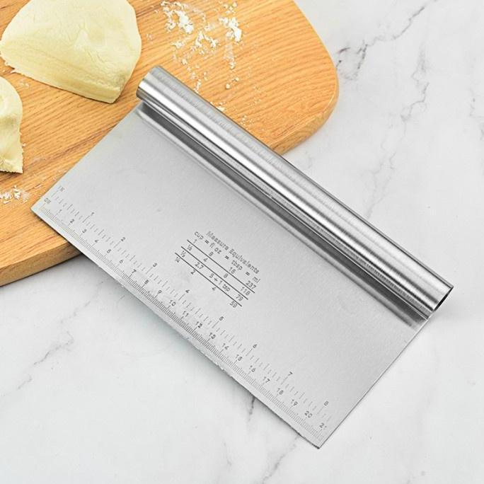 Stainless Long Dough Cutter | Alat Potong Adonan Roti | Scraper Kue Bolu Kokoh Tebal dengan Gagang