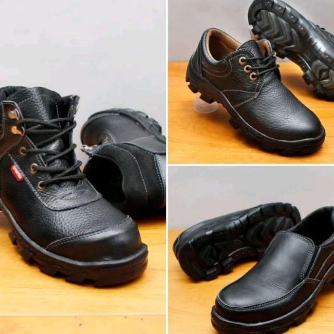 Sepatu Safety Boot Kulit Asli Spbu Pertamina Besi Pengaman