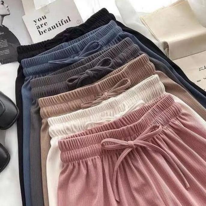 DI130 >> Tiara Pants Kulot Pants Rib Knit Bawahan Celana Wanita Kekinian