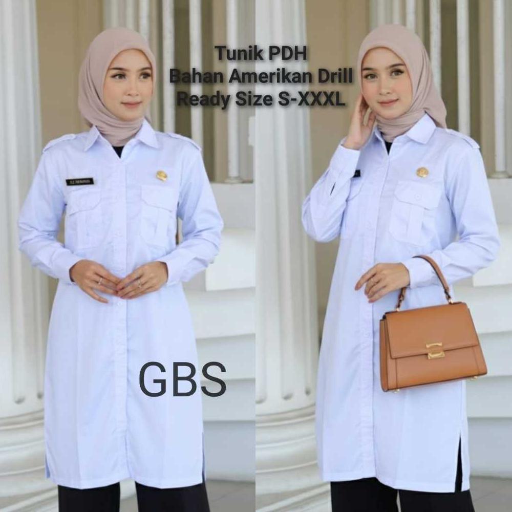 TUNIK PDH WANITA PUTIH POLOS BAHAN AMERIKAN DRILL TEBAL ADEM DAN HALUS/ SERAGAM PUTIH ASN PNS