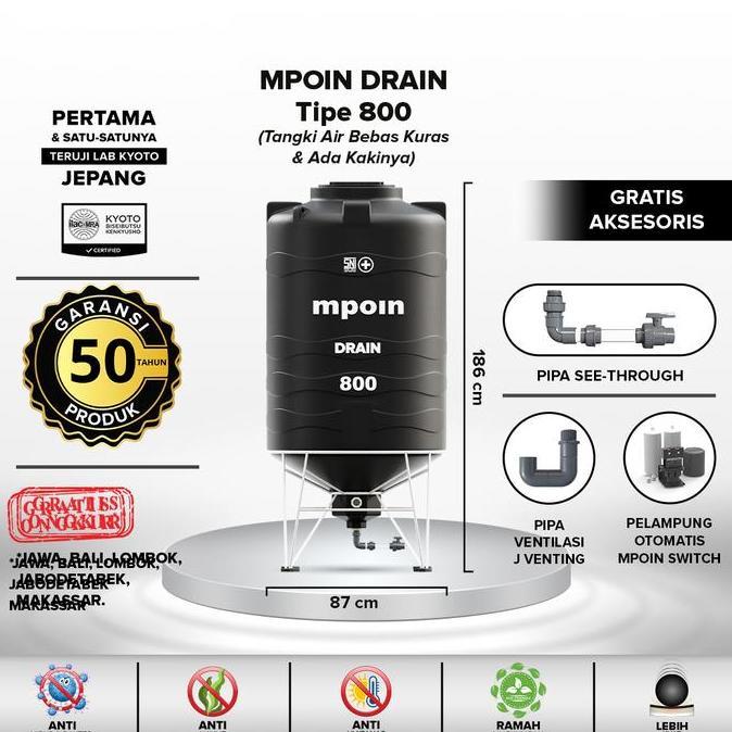 New Tangki Air / Tandon / Toren MPOIN PLUS DRAIN 800 Liter