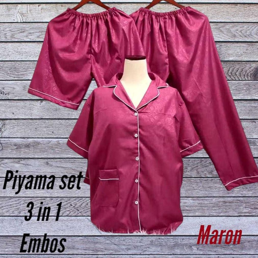 Premium Baju Tidur Wanita Dewasa Setelan Piyama Embos 3 In 1 Ukuran M , L, Xl, Xxl