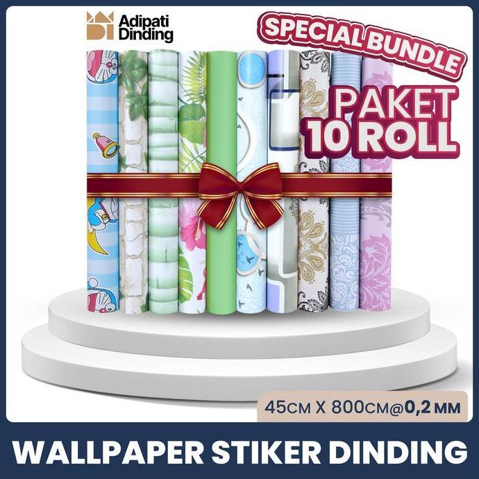 BUNDLE  PAKET 10 ROLL WALLPAPER DINDING ALL VARIANT UKURAN PER ROLL 45CM X  8 METER HARGA JADI LEBIH