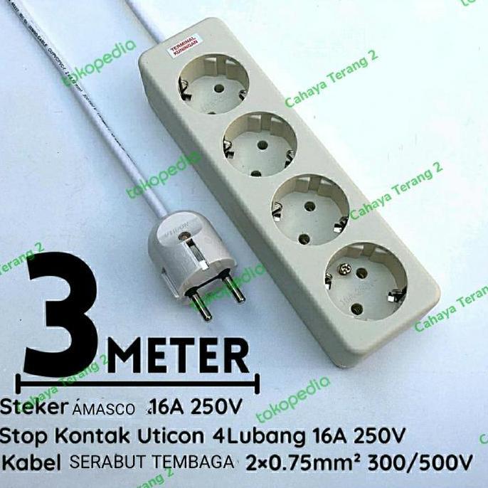 KABEL SAMBUNGAN LISTRIK STOP KONTAK 4 LUBANG KABEL 3 METER UTICON PM99