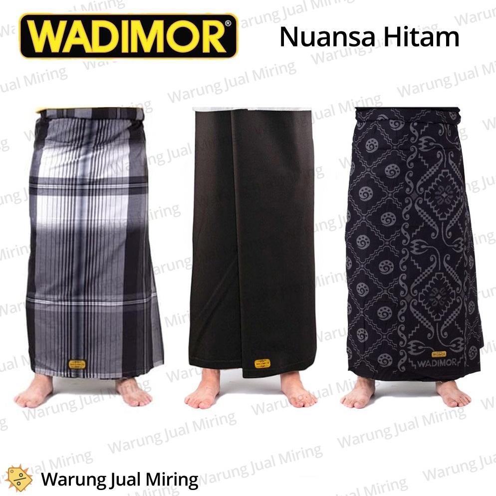 OFFICIAL Sarung WADIMOR Hitam Motif Polos Kombinasi Garis Kotak Kotak2 Batik Bali Kembang Daerah Ind