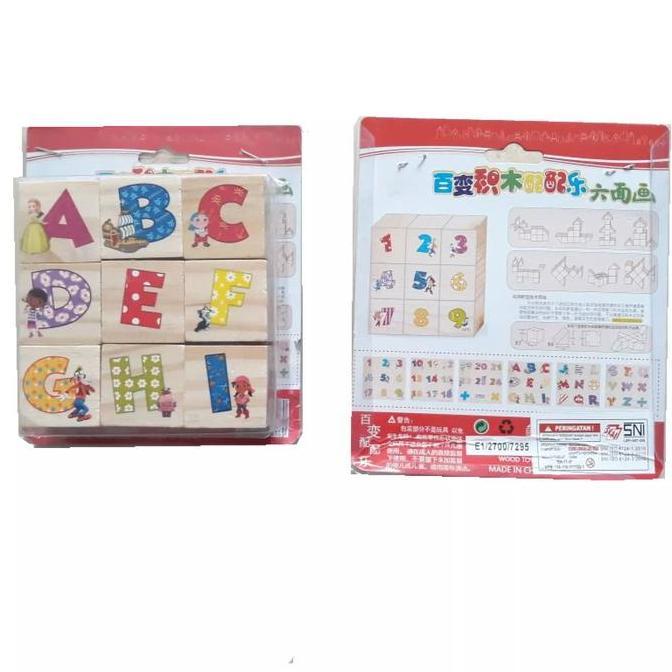 Mainan Puzzle Kubus Angka & ABC - Mainan Kayu Kubus 3D